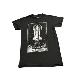 VTG Design By Humans T Shirt Mens Small Black Excellent The Explorer Tarot Space